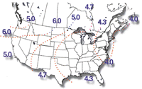 Map showing acid rain ph measurements.